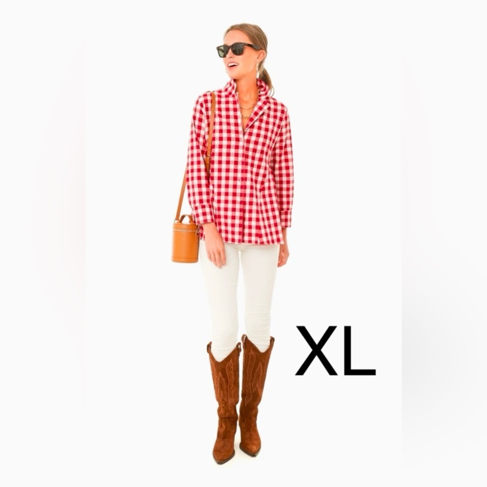 Pomander Place - Gingham Scarlett Button Down Shirt - pple Red. Size: XL. (1721)